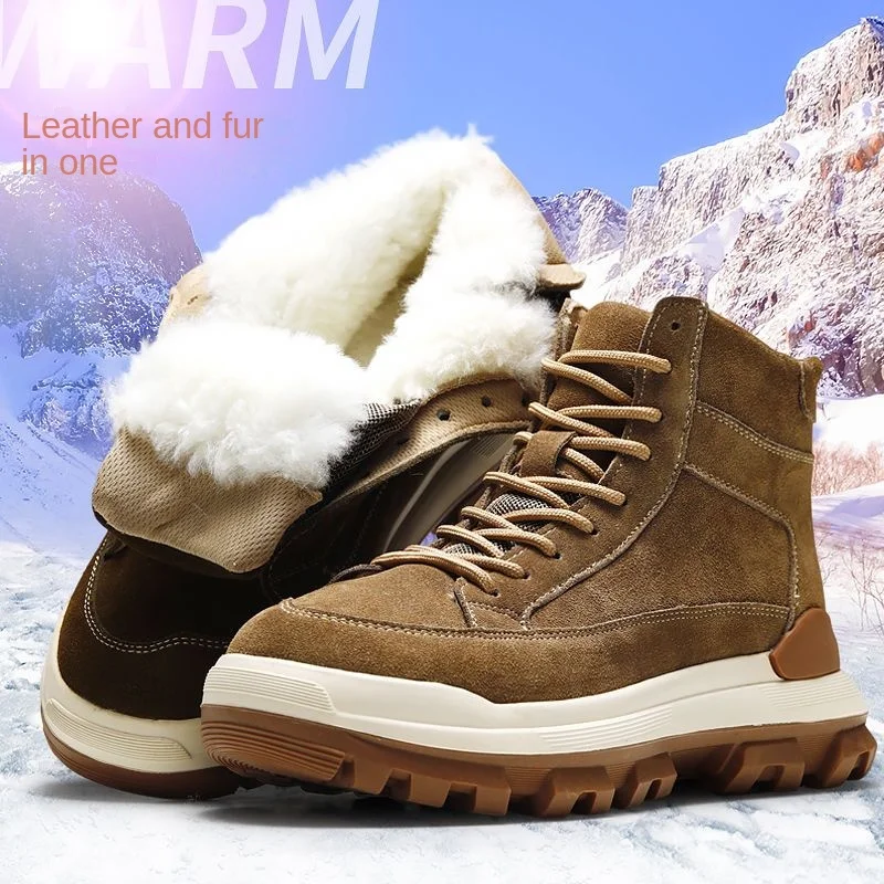 

Мужские зимние ботинки с меховой вставкой, зимние теплые утепленные кожаные ботинки из шерсти и хлопка,-40