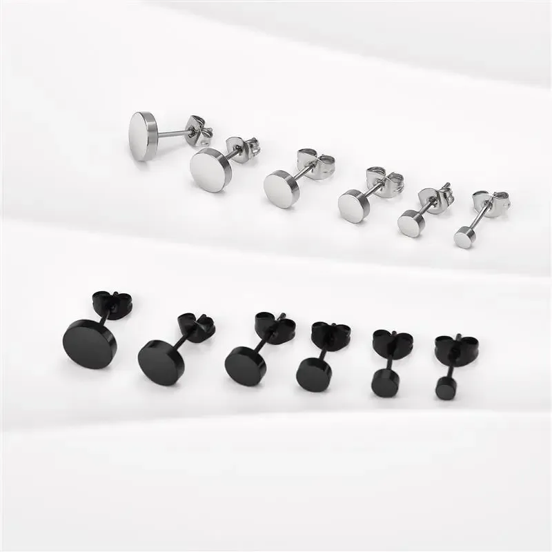 2 pezzi orecchini a bottone rotondi neri in acciaio inossidabile per uomo, orecchini a bottone punk da 3-8 mm con bottone a pressione per donna uomo gioielli_voghion.com