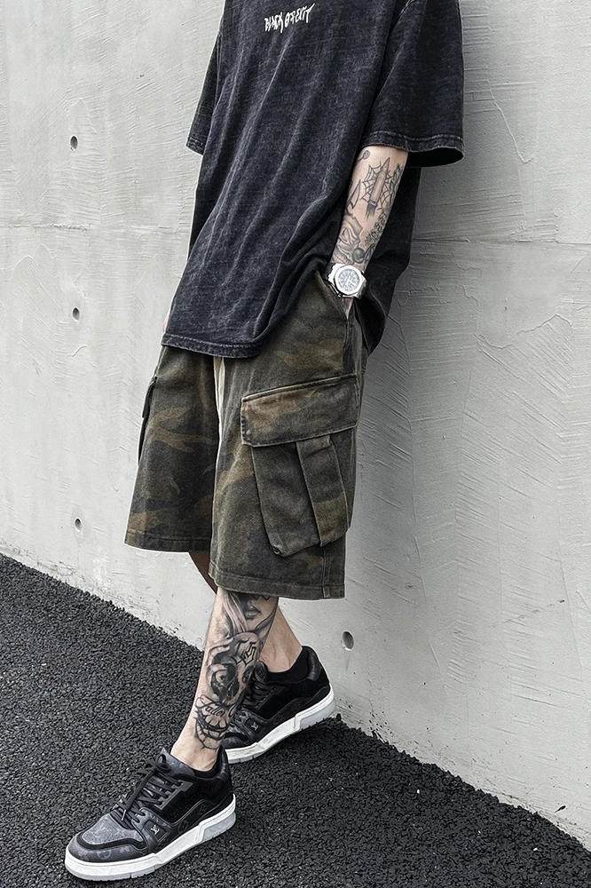 Summer Men's Cargo Shorts Party Streetwear Casual Multi-pocket Breeches Homme Loose Boardshorts Male Handsome Punk Short Pants