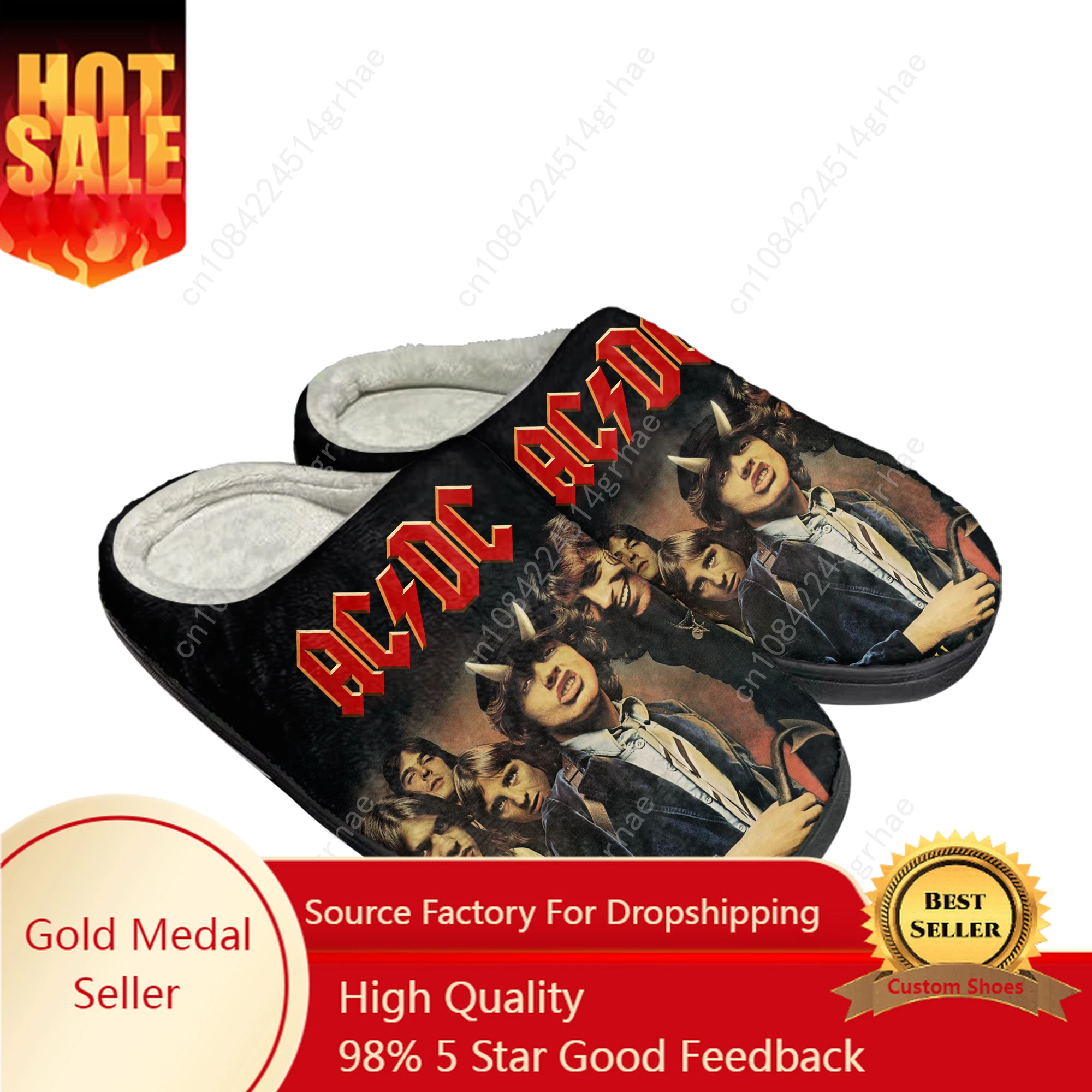 

A-AC Rock Band D-DC Home Cotton Slippers High Quality Men Womens Plush Bedroom Casual Keep Warm Shoes Customized Thermal Slipper