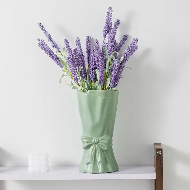 Northern Europe Highend Ceramic Flower Arrangement Device Creative Bow Vase Living Room Bedroom Dining Table Home Decoration 1Pc 2