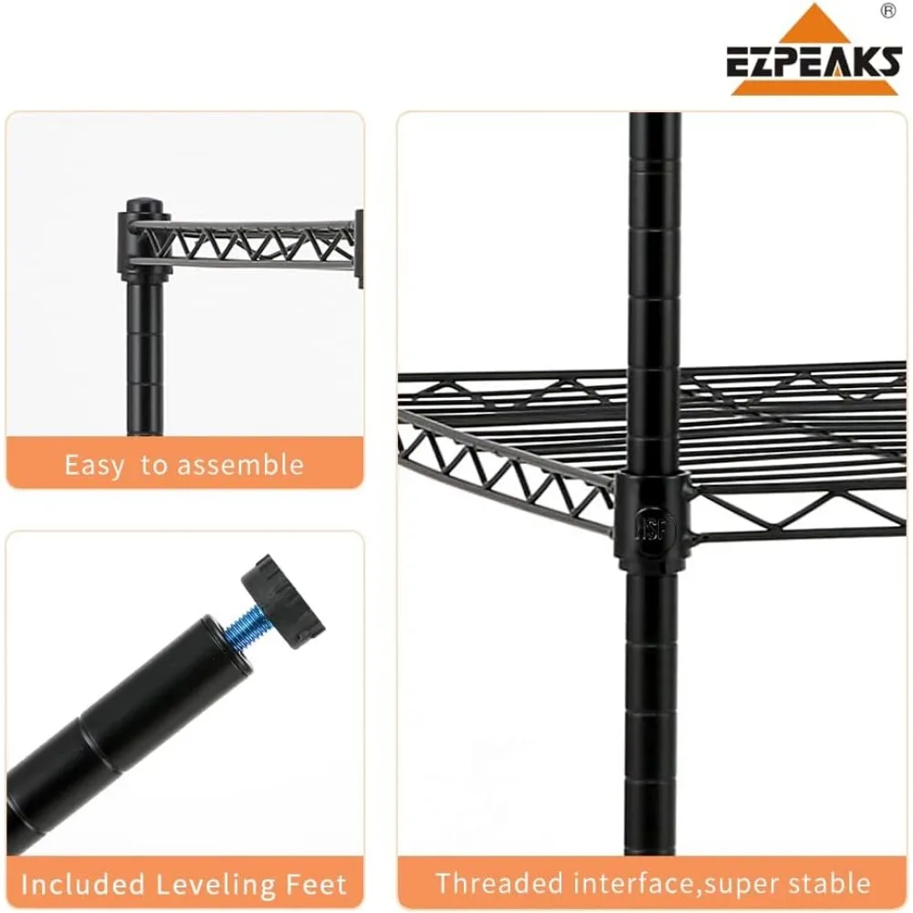 3-Shelf Shelving Unit with 3-Shelf Liners, Adjustable Rack, Steel Wire Shelves, Shelving Units and Storage for Laundry Bathroom 6