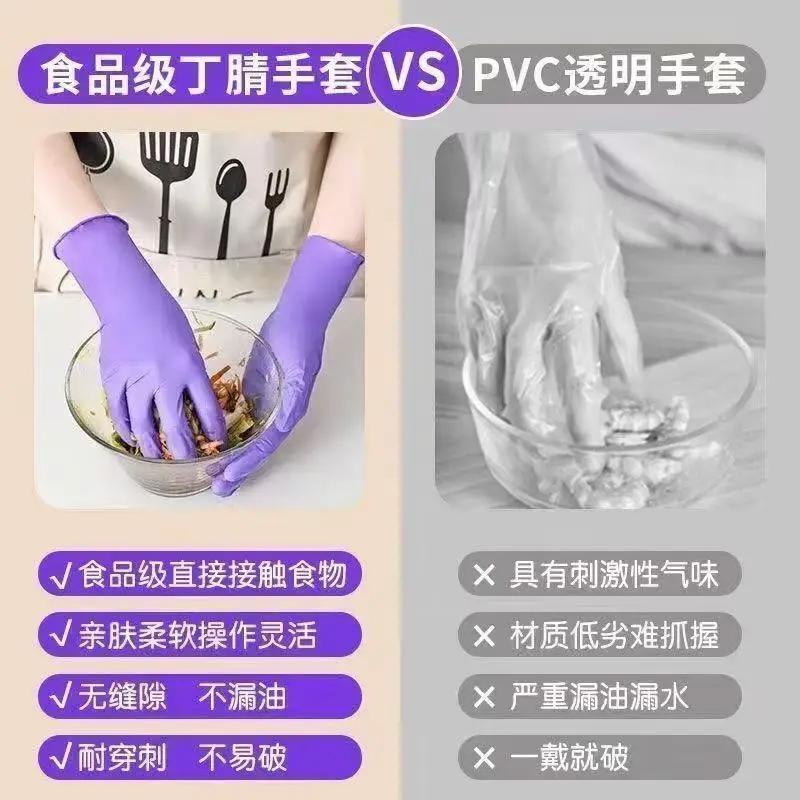 46pcs Kitchen Disposable extended gloves nitrile dishwashing food grade thickened and durable kitchen cleaning anti slip