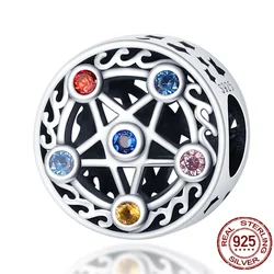 925 Sterling Silver Mysterious Five-Pointed Star Pattern Round Charms&beads Fit Original Bracelets&Bangle Making Women Jewelry