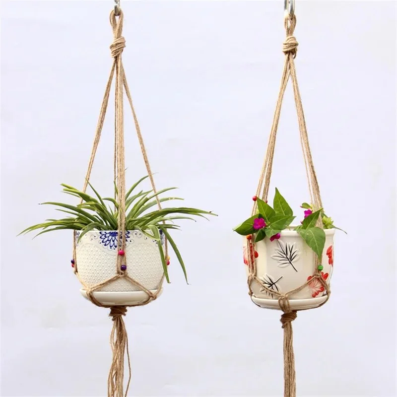 Flower Pot Hemp Rope Hanging Net Straw Macrame Plant Hanger Flower Pot Garden Holder Legs Hanging Rope Basket Balcony Decor