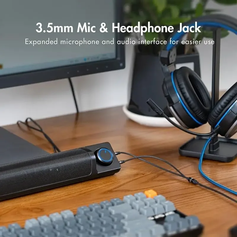 가정용 하이파이 소형 사운드 바, 데스크탑 서브우퍼, 휴대용 PC 게이밍 스피커, 헤드폰 및 마이크 잭 포함, 신제품