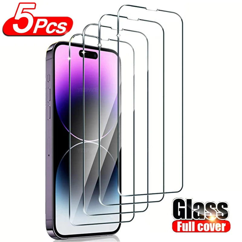 

5 шт., прозрачное закаленное стекло 9H для iPhone 15 14 Plus 13 12 mini 11 Pro X XS Max XR