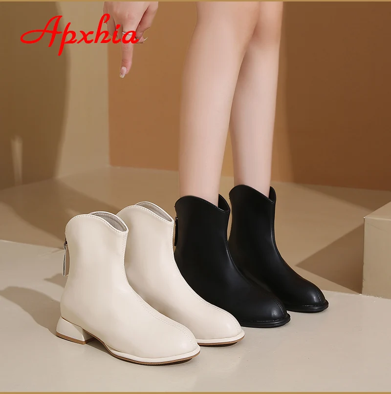 Aphixta Hot Sale Back Zipper Fashion Women Ankle Boots Square Heel Pointed Toe Lady Footwear Shoes Women zapatos mujer 2024