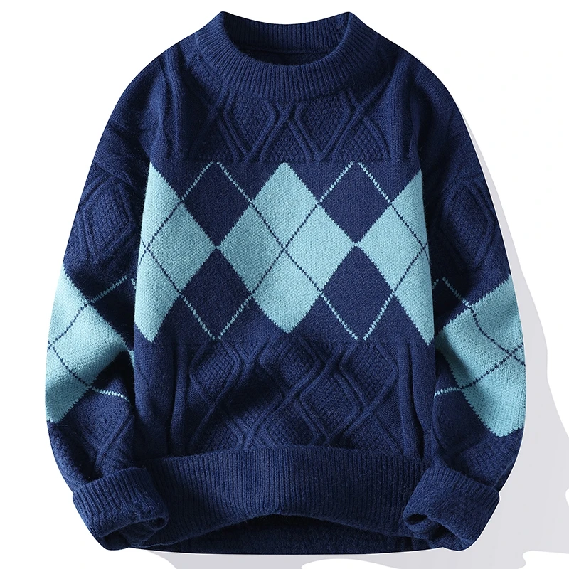 

2023 New Winter Thick Warm Vintage Argyle Cashmere Sweater Men High End Korean Mens Sweaters Turtleneck Pullover Man Knitwear