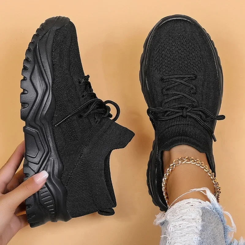Fashion Stretch Knitting Sneakers for Women 2024 Autumn Couple Lace Up Non Slip Flats Casual Sports Shoes Woman Plus Size 44 3