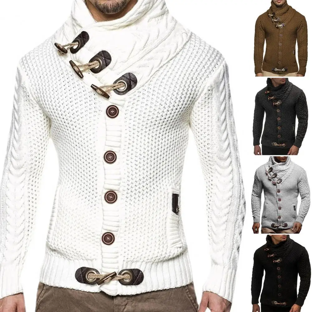 

Popular Basic Cardigan Sweater Thick Men Cardigan Sweater Turtleneck Slim Fit Knitting Sweater Dressing