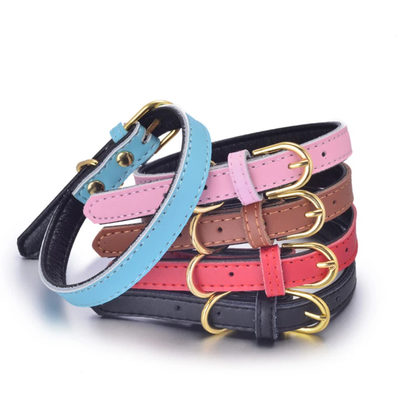 

Real Leather Dog Cat Collar Durable Adjustable Simple Pet Neck Strap For Small Medium Big Dogs Gold-Plated Pet Chain Accessories