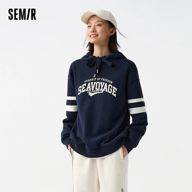Semir Hoodie Women Letter-printed Loose Drop-shoulder Hooded Pullover Casual and Elegant Spring Individual Printed Top 2