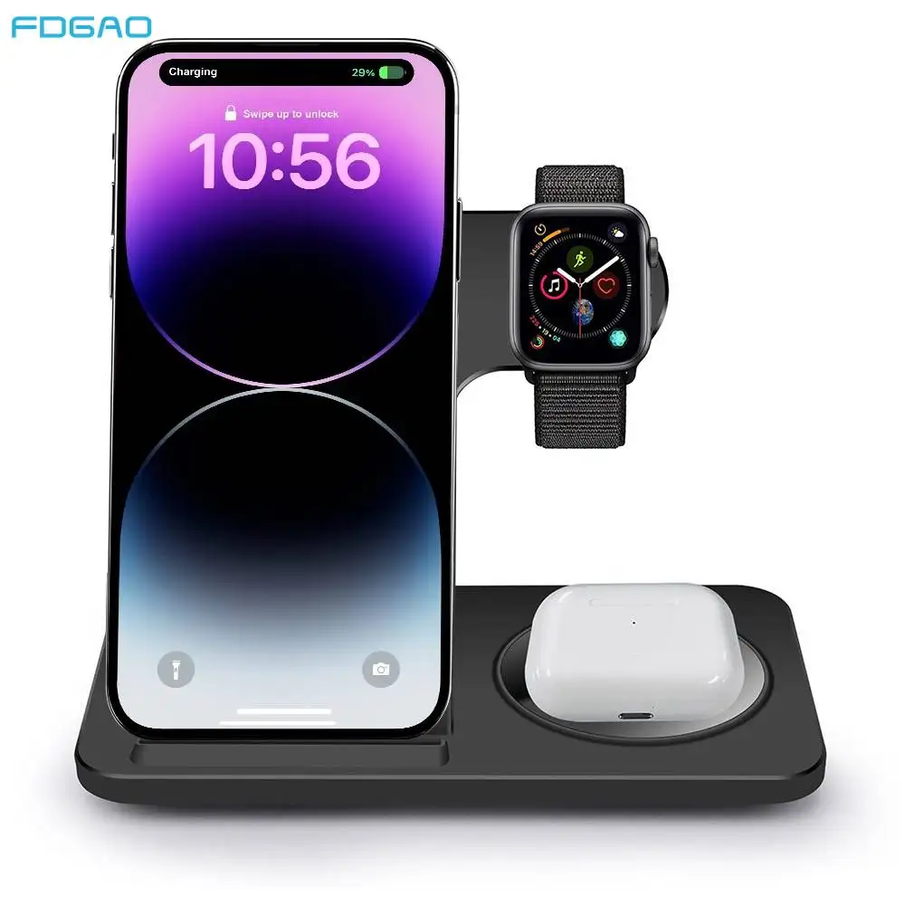 15W 3 in 1 Fast Wireless Charging Dock Station for iPhone 14 13 12 11