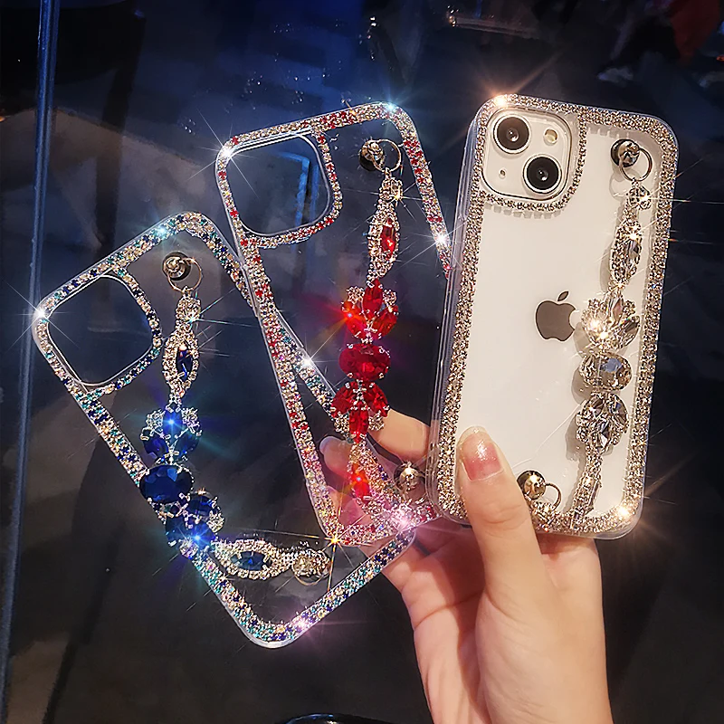 

Mobile Phone Case with Diamond Case for IPhone 13 12 11 Pro Max Crystal Gemstone Bracelet Protective Cover for IPhone 13 11 Case