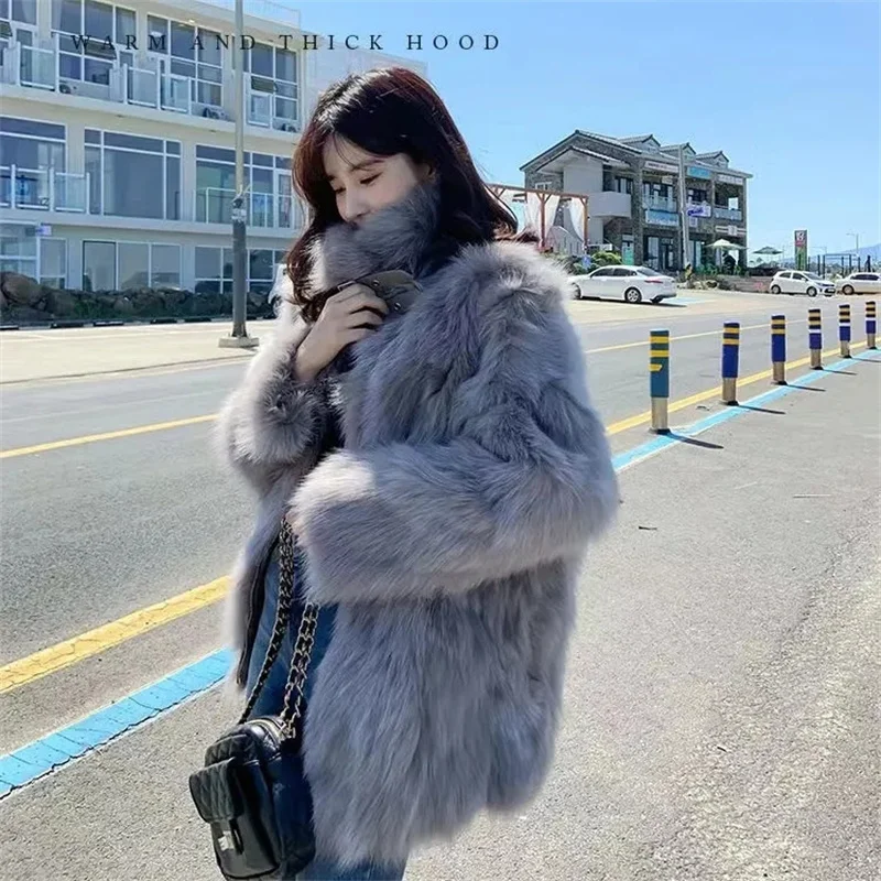 

4XL 2023 Winter Quilted New Lmitation Fox Fur Grass Coat Fur One Piece Fur Coat Female Thick Jacket Outwear Women Long Fur Coat