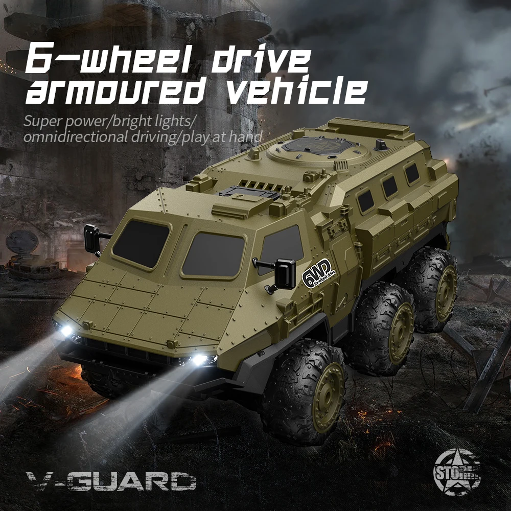 New 1:16 6WD Armored RC Car Simulation Military Transport Truck 360° Stunt High-speed Climbing 2.4G Remote Control Model Boy Toy 6