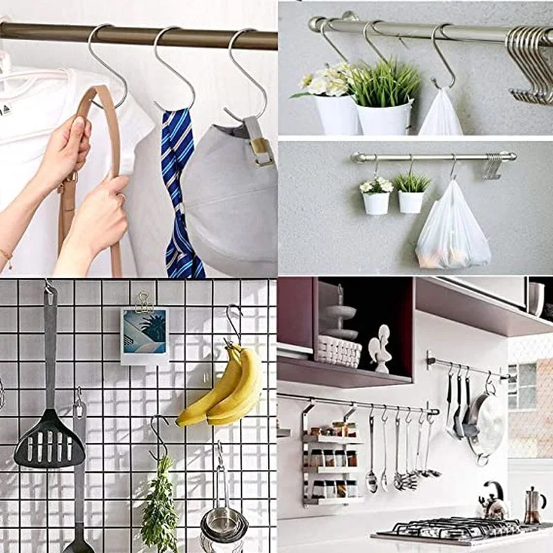 Stainless Steel S Shaped Hook Kitchen Bathroom Clothing S-shaped Hanger Hooks Multifunctional Metal Hanging Hook 1/5/10Pcs multi purpose hooks kitchen hooks metal hook