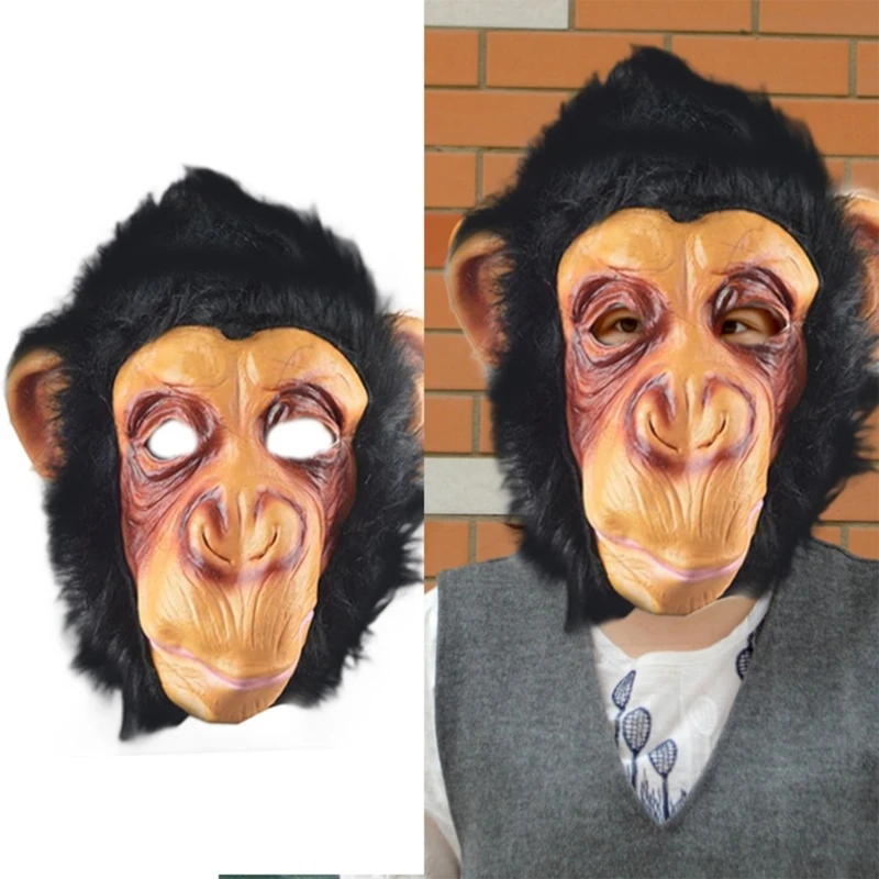 

Halloween Gorillas Mask, Novelty Monkey Orangutan Chimp Mask Costume Cosplays Animal Mask with Hair Dress Up for Party