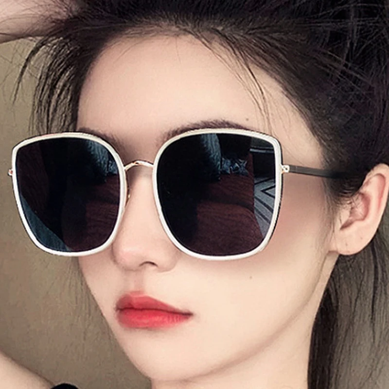 Korean New Fashion Oval Cat Eye Sunglasses Lady Metal Rimless shades Luxury Sunglasses Female Driving Glasses zonnebril dames