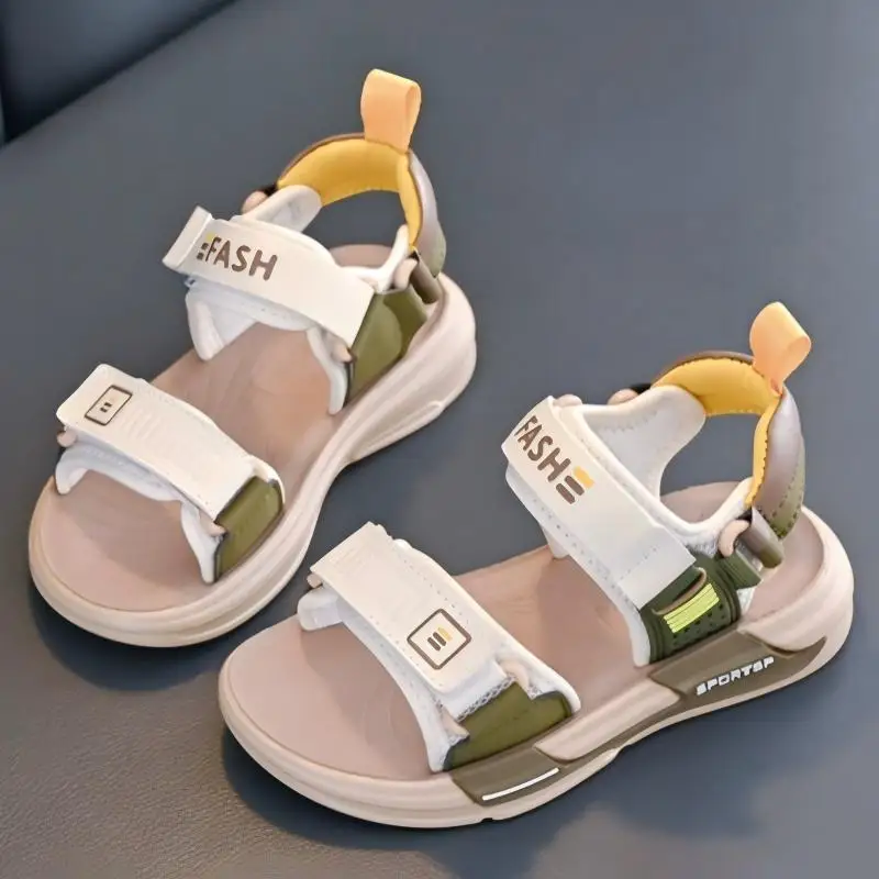 키즈 캐주얼 신발 샌들 오픈 토우 EVA 여름 신발 소년용 후크 앤 루프 미끄럼 방지 부드러운 바닥 베이지 블랙 신발 사이즈 26-37