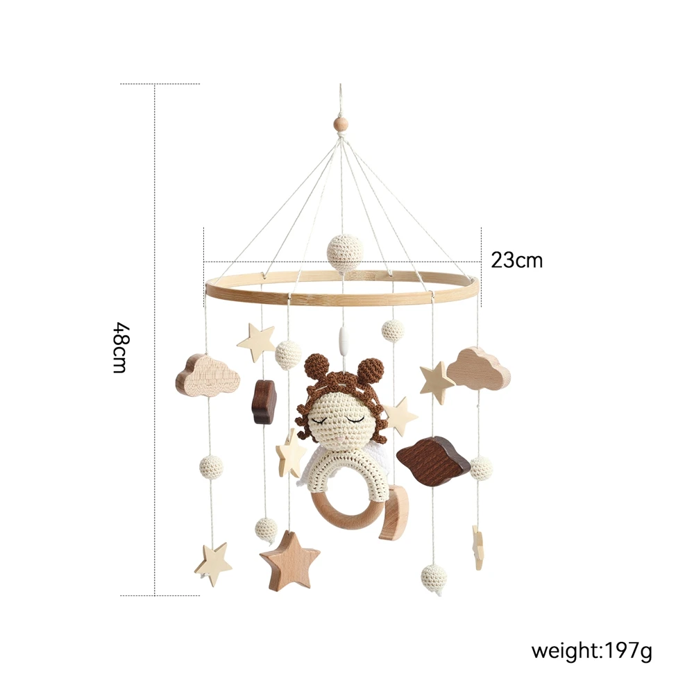 Wooden Crib Mobile Baby Bed Bell Rattle Toy Crochet Cartoon Angel Mobile Hanging Newborn Music Box Bed Bell Hanging Bracket Toy 6