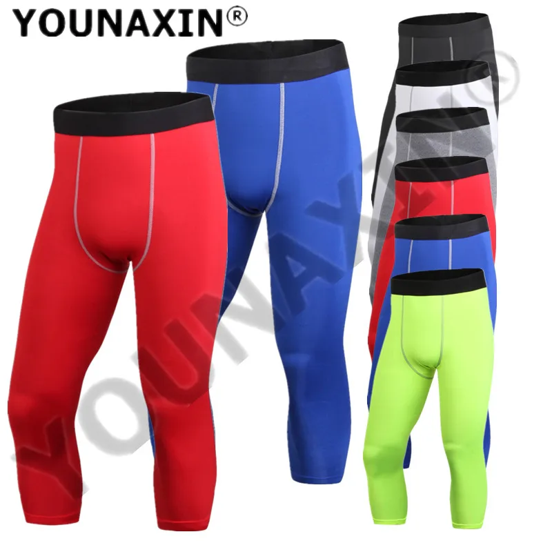 Men's Tight 3/4 Cropped Pants Shorts Running Sports Basketball Gym Fitness Workout Training Exercise Yoga Leggings S M L XL 2XL