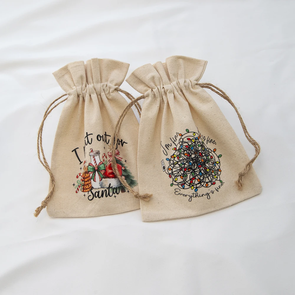 12 Stücke Weihnachten Schmuck Kordelzug Baumwolle Leinwand Leinen Apfel Tasche Süßigkeiten Leckereien Verpackung Lagerung Weihnachten Party Gefälligkeiten Beutel – Detail 13
