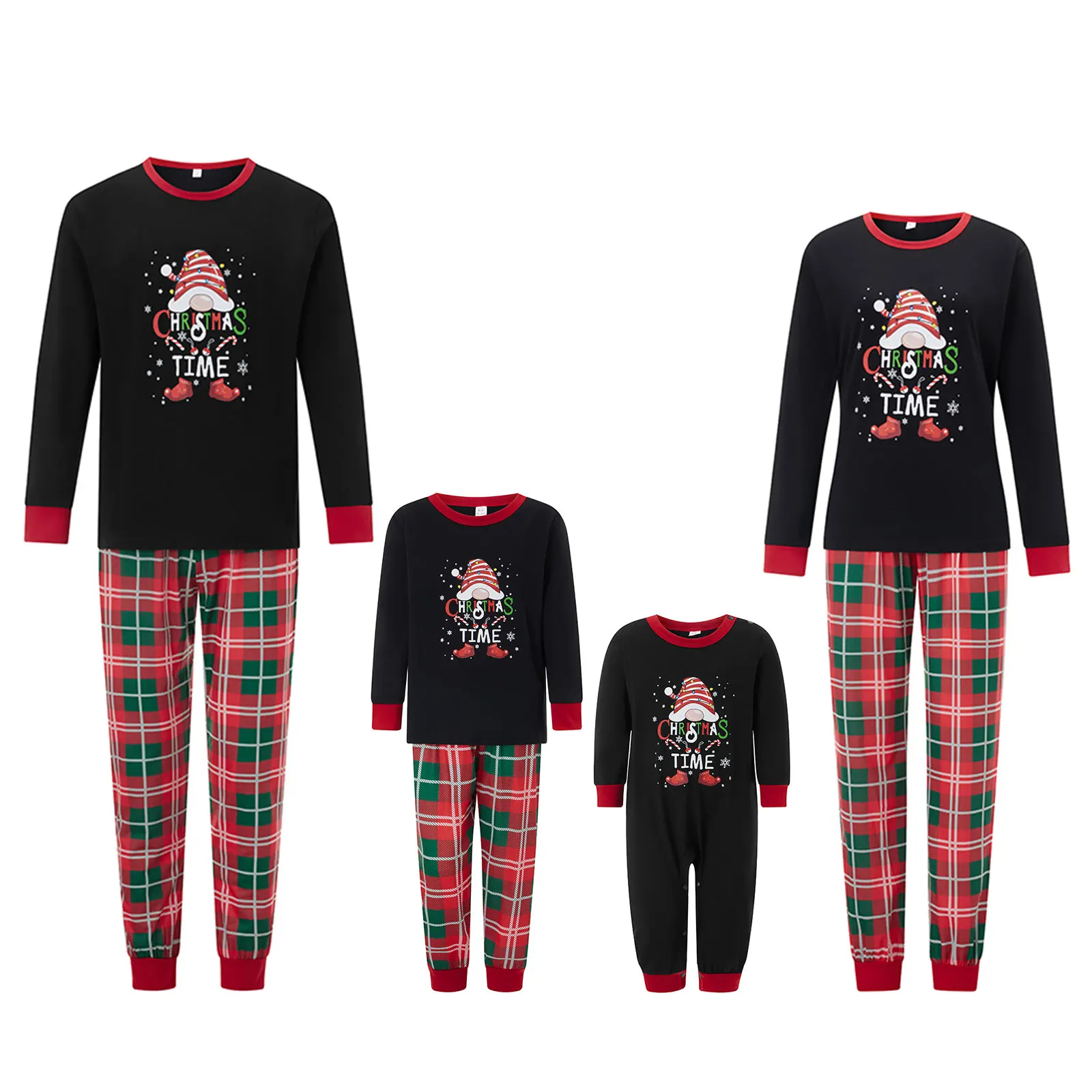 Conjunto de pijamas navideños a juego para toda la familia, pijamas navideños con estampado de cuadros y letras de gnomos, pijamas para papá, mamá y niños