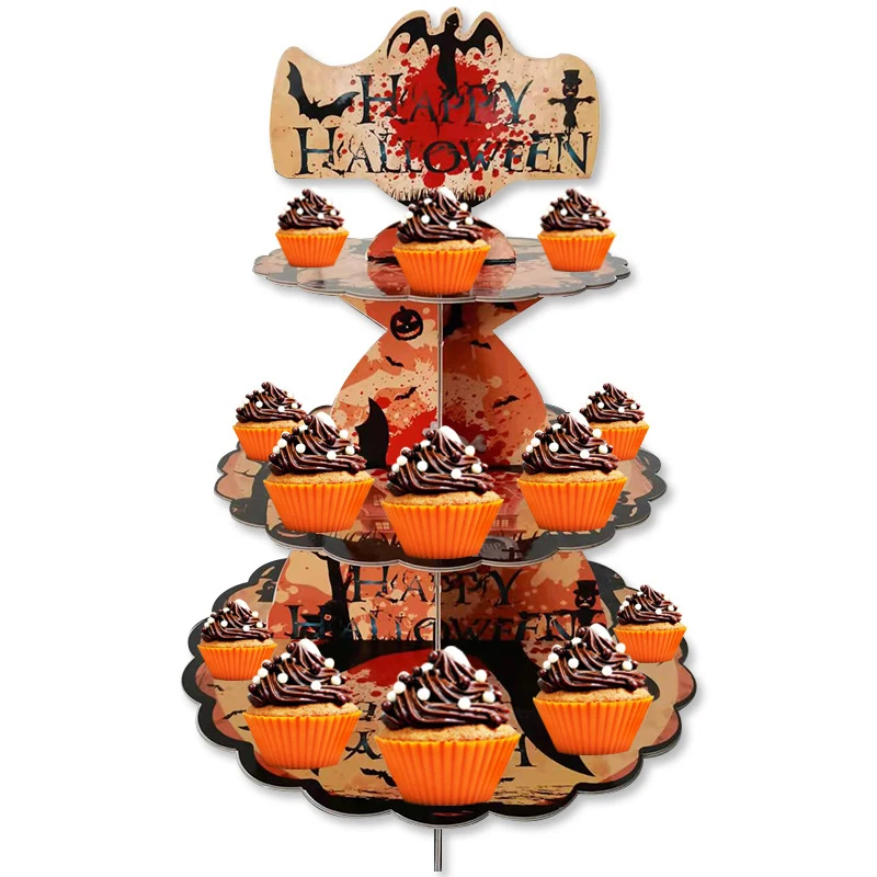 Haooryx 3-Tier Halloween Cupcake Stand - Bloody Ghost Palm Print Dessert Tower For Party Decor