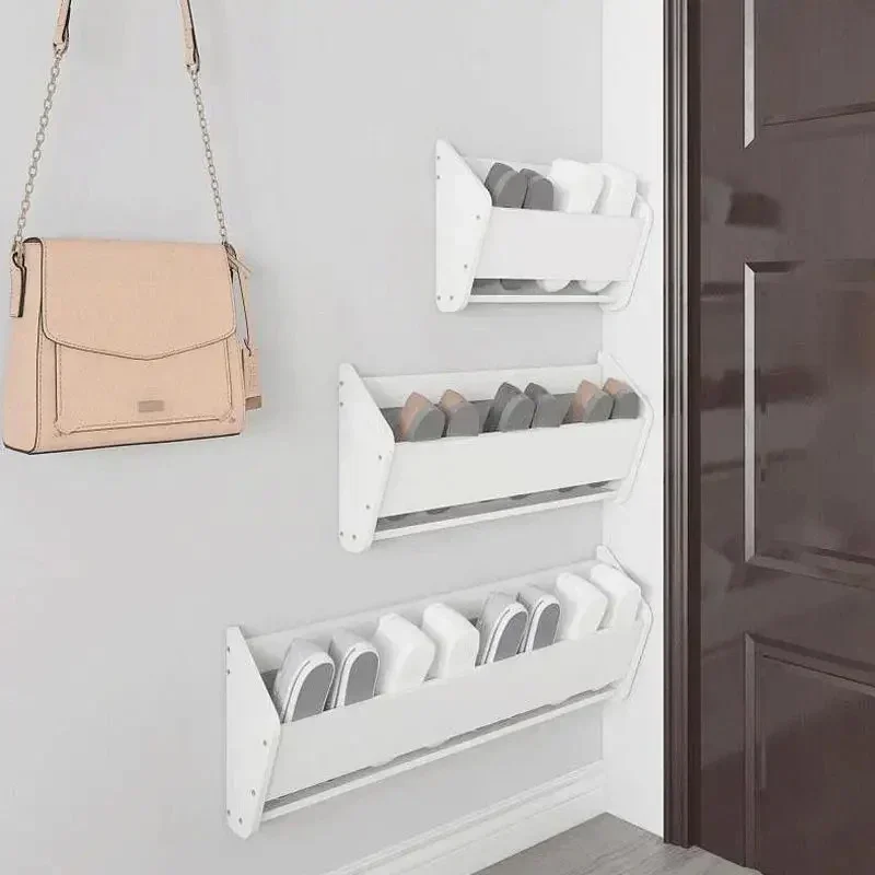 Ultrathin Shoe Rack Behind the Door Simple Narrow Shoe Cabinet Home Space-Saving Shelf Sticker Wall Hanging Free Punch