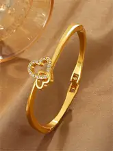  WANZHI 2022 Fashion Gold Plated Inlaid Zircon Double Heart Bangle for Women Trend Party Wedding Jewelry pulseras браслет 