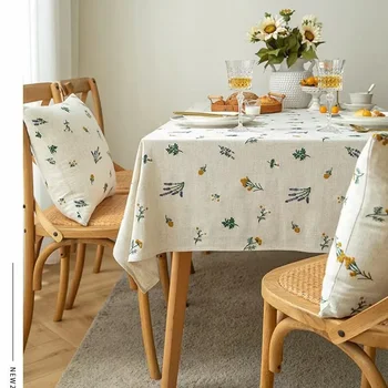 Embroider Vintage Cotton Hemp Flower Tablecloth End Table Decoration Kitchen Wedding Dining Room Rectangular Table Cover
