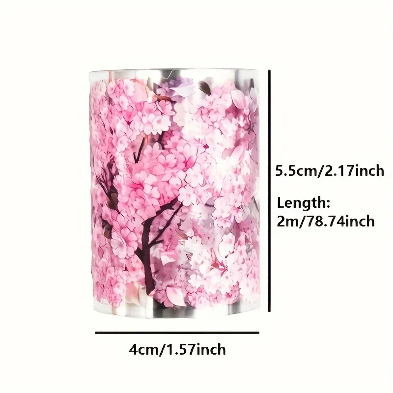 2m Sakura PET Decorative Stickers Pink Flower Transparent Washi Tape For Scrapbooking Planner Journal DIY Card Making Materials