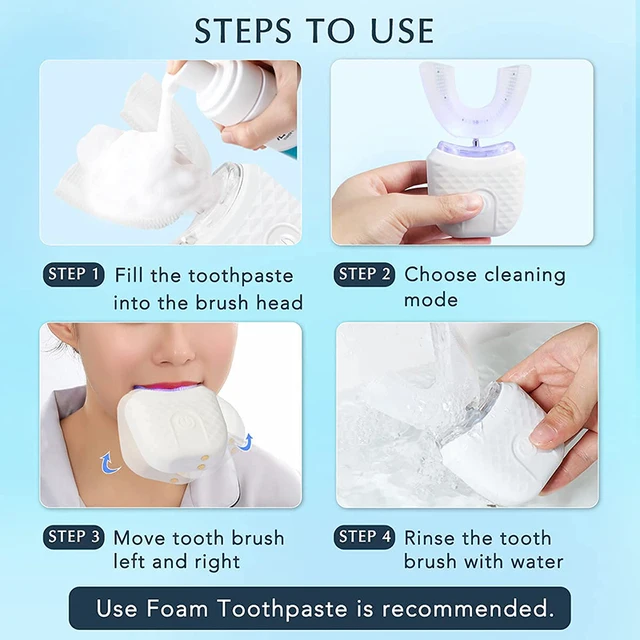 Electric U Shape Adults Toothbrush 3 Modes IPX7 Waterproof Teeth Whitening Device Smart Charging Dock 4