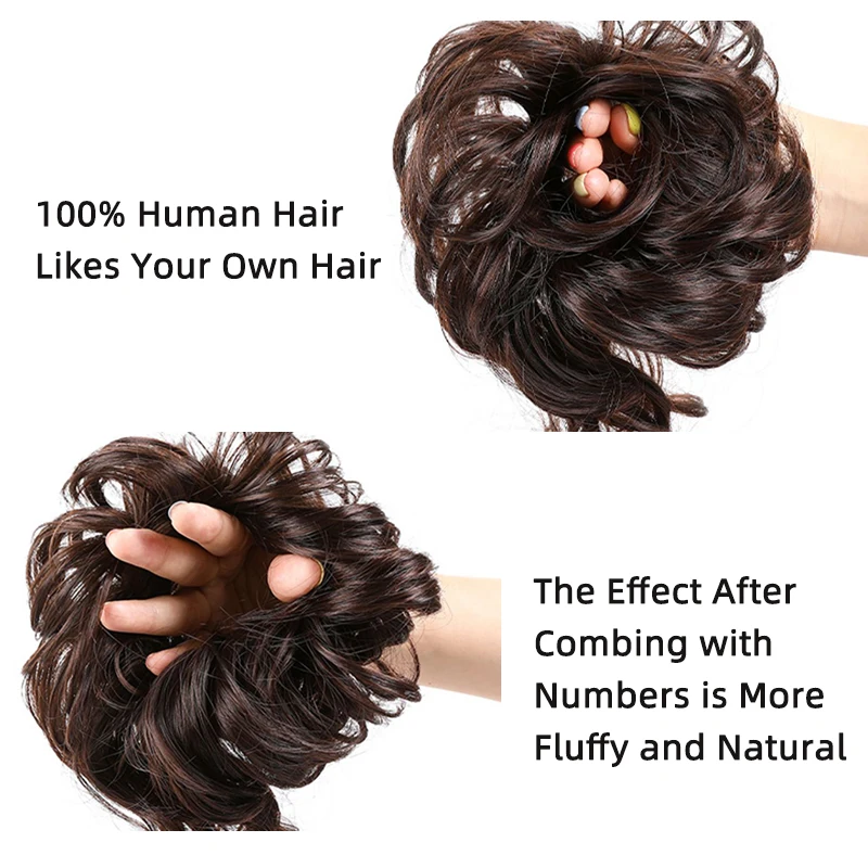 LUPU 100% Human Hair Bun  Extensions Human Hair Messy Bun Hair Pieces Wavy Curly Human Hair Chignon Tousles Updo For Women Girls
