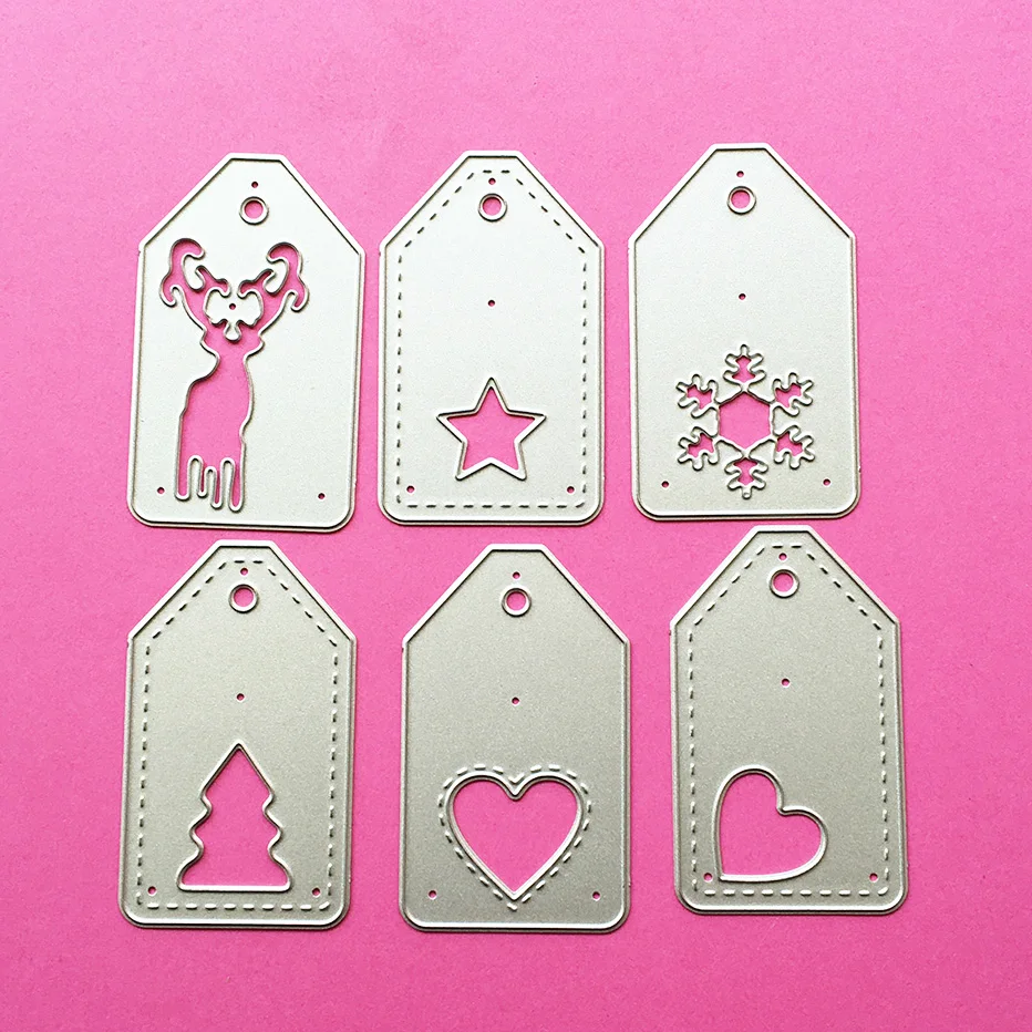 

Six Christmas tags Scrapbooking Cutting Dies Yiwu stock clearance DIY Paper gift Card Making metal craft Album