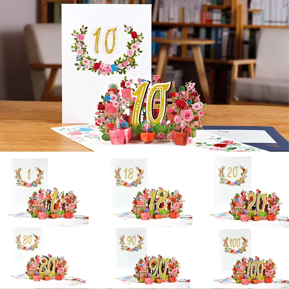 Pop Up Anniversary Card 1st 10 28 21 30 Anniversary Number Figure 3D Greeting Cards for Birthday Wedding Wife Husband Girlfriend