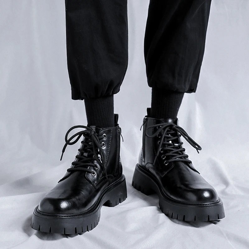 

Four seasons section of the mid-top Martin boots British style thick bottom wear height increase