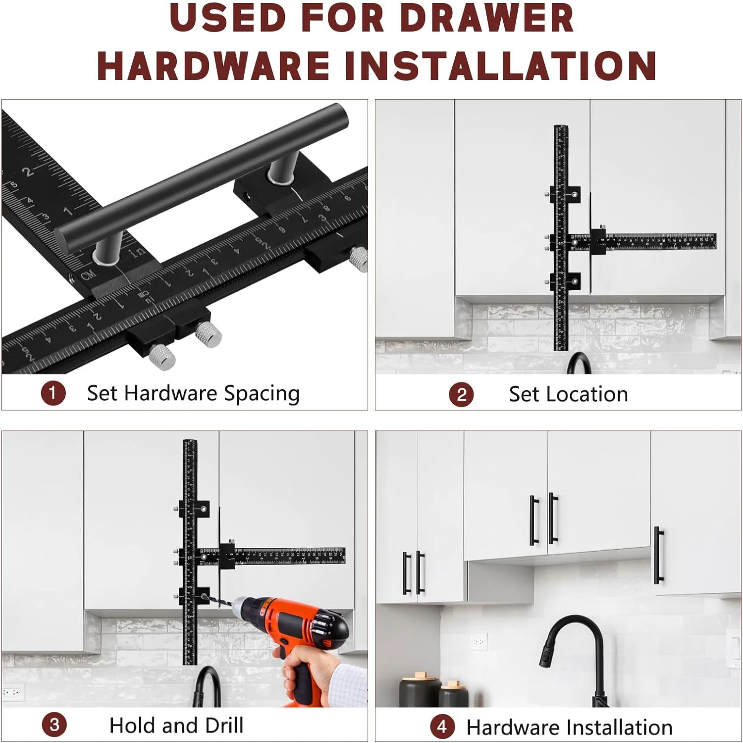 Aluminum Precision Cabinet Handle Jig Template Tool-Fast, Accurate, and Durable for Easy Installation of Handles and Pulls on