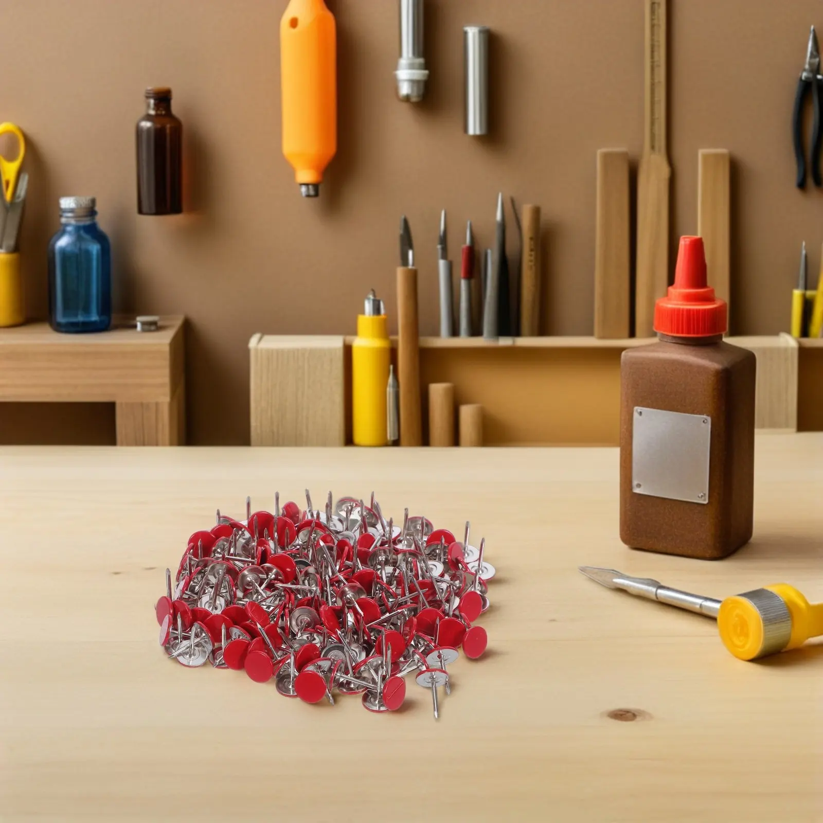 200Pcs 빨간색 장 푸시 핀 플랫 라운드 헤드 17x11mm 게시판 코르크 보드 벽 사진 지도 포스터 디스플레이 태크