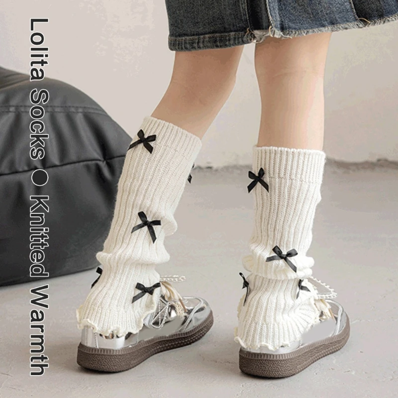 Kids Long Tube Socks with Bowknot Fashionable Leg Warmers Children Fashionable Long Leg Socks Pair for Girls Aged 3-8