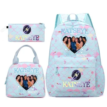Zaini con stampa divertente Fashion Katseye, set da 3 pezzi, zaini scolastici per ragazzi, per donne e ragazze, Kawaii, di grande capacità, Mochilas, idea regalo