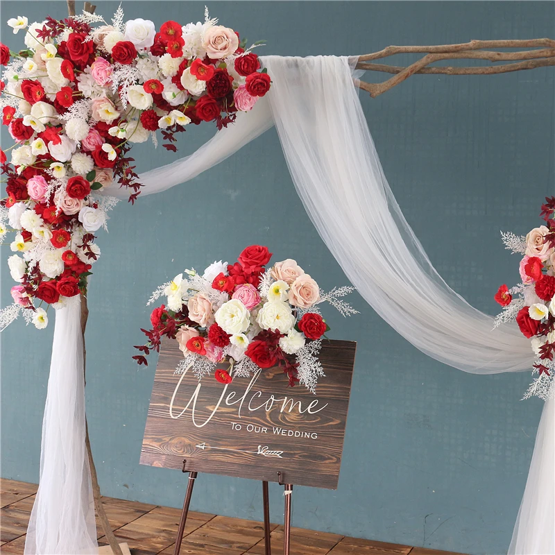Wedding Decoration Customize Artificial Flowers Red White Rose Triangle Flower Row Half Ball For