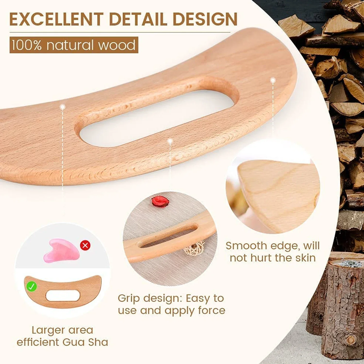 2PCS Lymphatic Drainage Massager Wooden Gua Sha Tool for Body Massage Scraper for Anti Cellulite Body Gua Sha Paddle