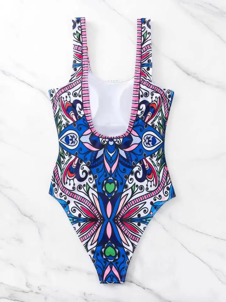 Sexy and Fashionable Swimsuit 2025 Women's Retro Printed Push Up Swimsuit with One Piece Swimsuit Women Hot Spring Bikini Cut 6