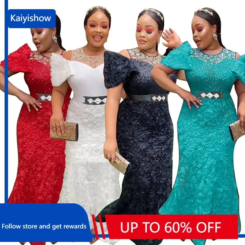 

African Plus Size Evening Dresses for Women Luxury Sequin Gown Elegant Christmas Wedding Party Long Dress Ankara Ladies Clothing