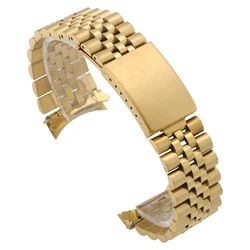 Luxurious Stainless Steel Curved - End Watch Band Bracelet Accessories - 22mm (Gold)