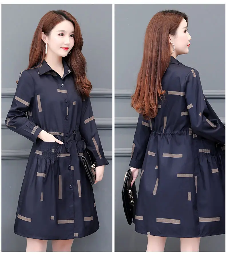 Plus Size Printing Trench Coat Womens Long  Autumn Winter New Windbreaker Jacket Women Fashion All-match Casual Overcoat