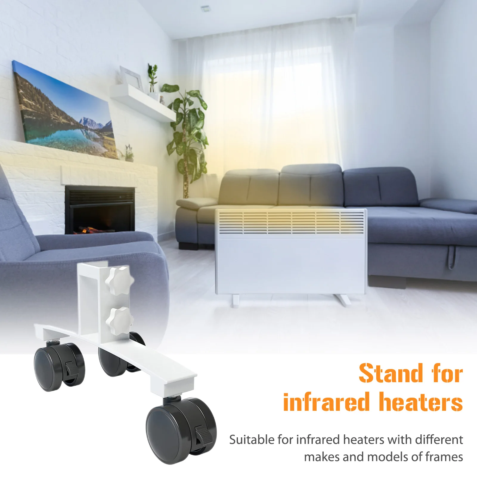 Metal Electric Warmer Base Universal Infrared Panel Heater Feet Bracket with Wheels Easy To